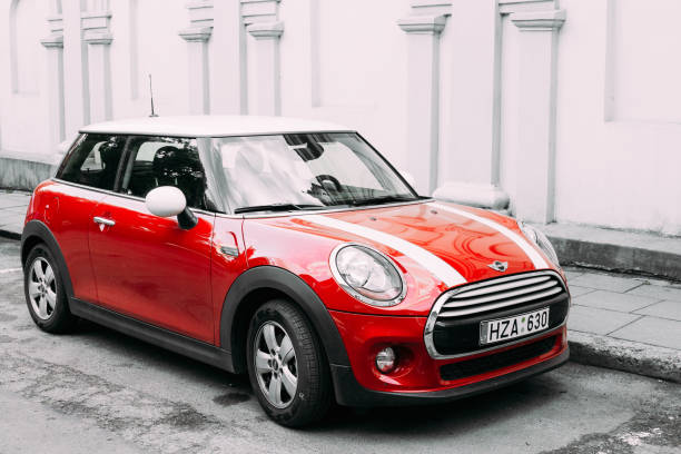 A red Mini Cooper Car