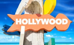 Hollywood welcome sign with beach
