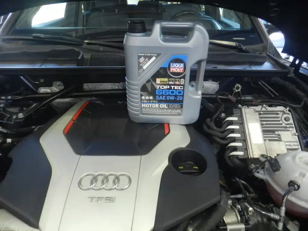 Audi oil change service using Liqui Moly oil at German Car Depot for optimal engine performance and protection.