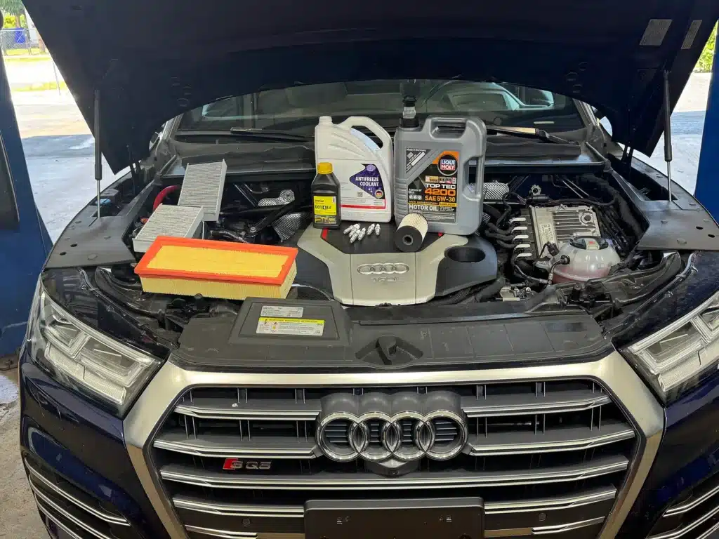 Audi Q5 scheduled maintenance service at German Car Depot providing routine inspections and service for optimal performance.